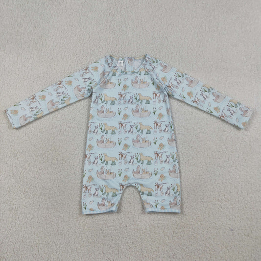 S0701 Puppy Light Blue Long Sleeve Boys Swim Romper Swimsuits 202603 RTS