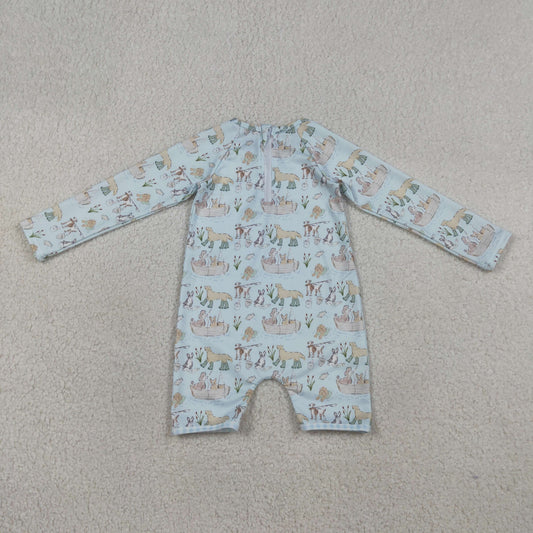 S0701 Puppy Light Blue Long Sleeve Boys Swim Romper Swimsuits 202603 RTS