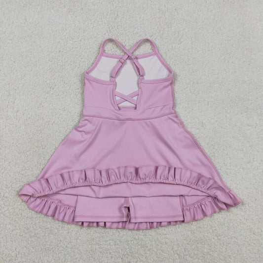 S0712 Solid Purple Pink Halter Yoga Dresses for Girls 202603 RTS