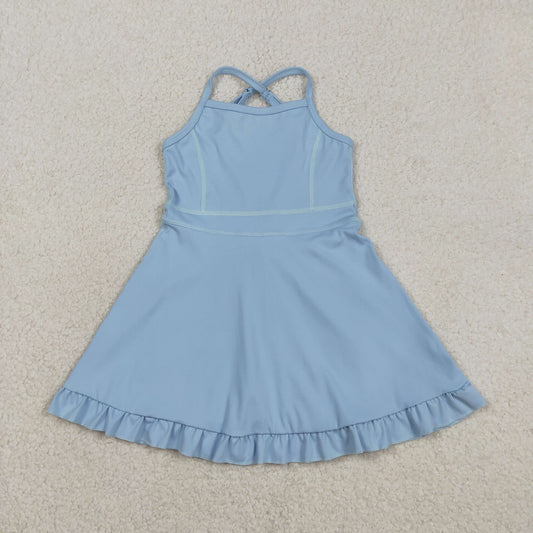 S0713 Sky Blue Halter Yoga Dresses for Girls 202603 RTS
