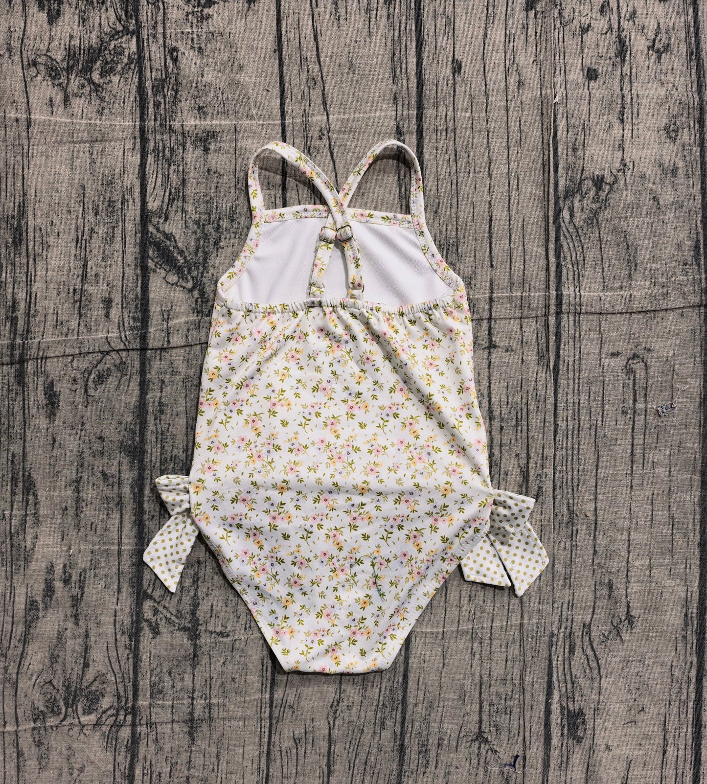 NO MOQ Preorder S0723 Floral Bows Beige Sleeveless Bubble Romper Girls Swimsuits 202602