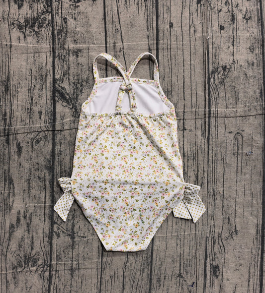 NO MOQ Preorder S0723 Floral Bows Beige Sleeveless Bubble Romper Girls Swimsuits 202602