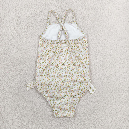 S0723 Floral Bows Beige Sleeveless Bubble Romper Girls Swimsuits 202606 RTS