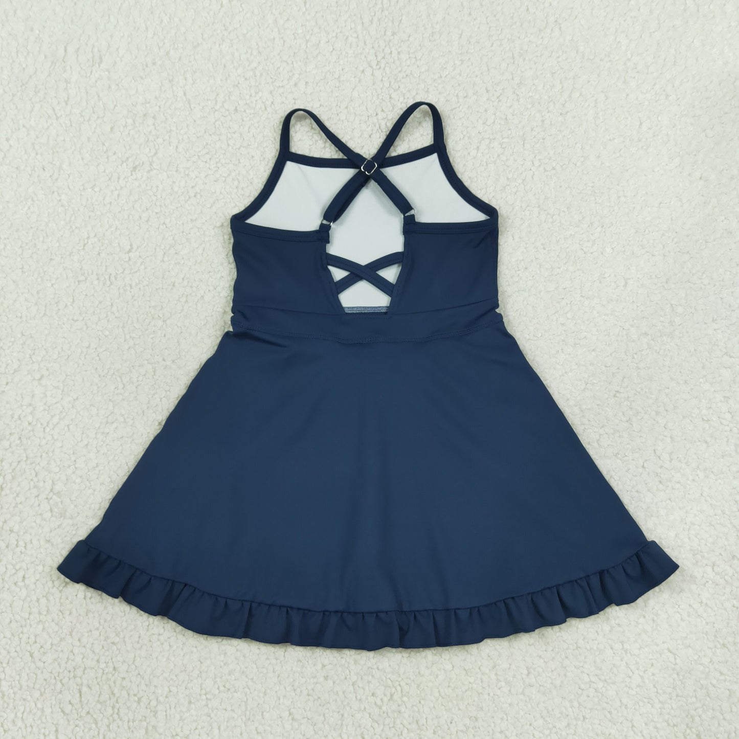 S0779 Solid Navy Ruffle Halter Yoga Dresses for Girls 202607 RTS
