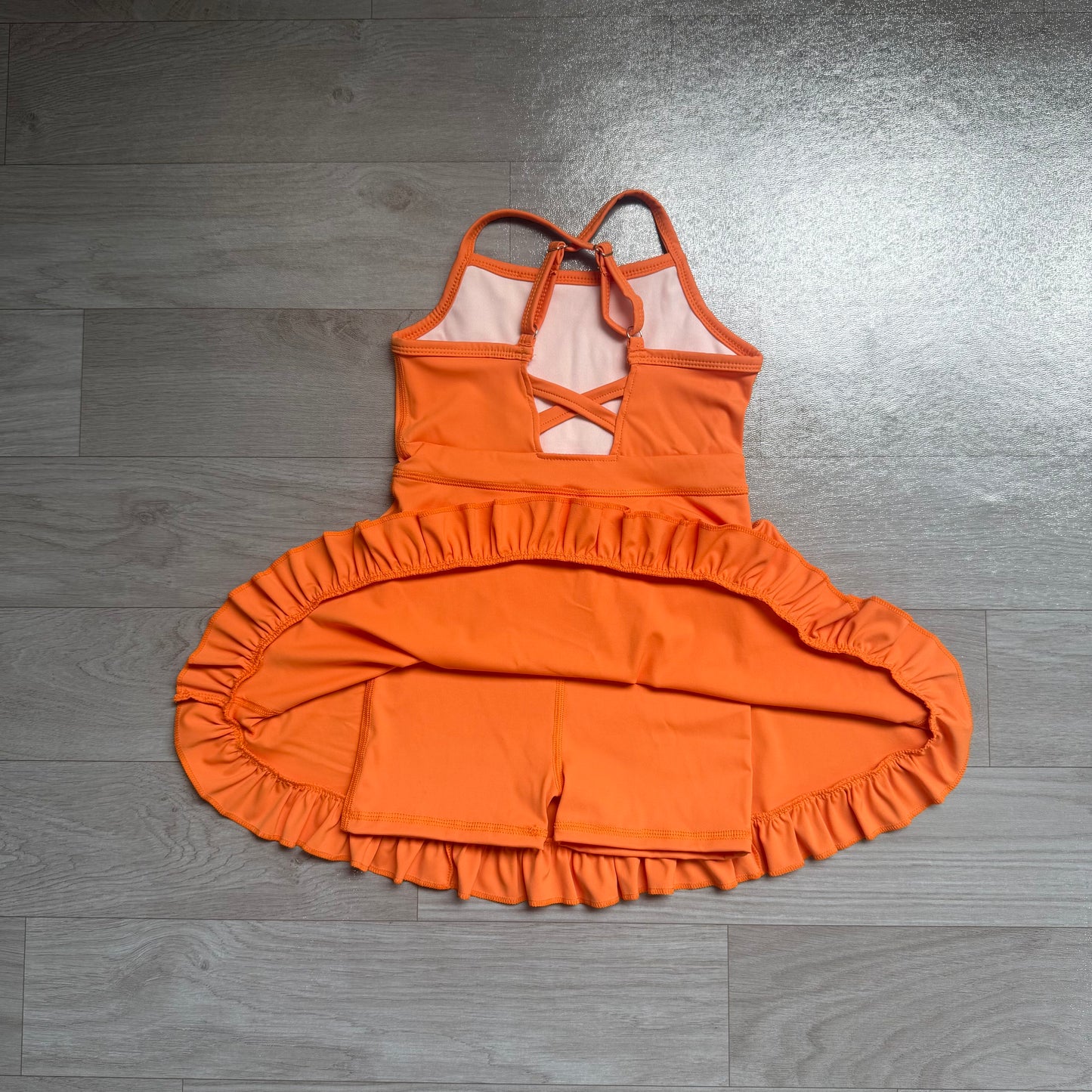 NO MOQ Preorder S0780 Solid Orange Ruffle Halter Yoga Dresses for Girls 202607