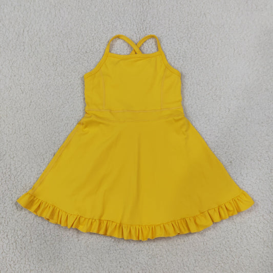S0781 Solid Color Yellow Yoga Girl's Dress Onesie