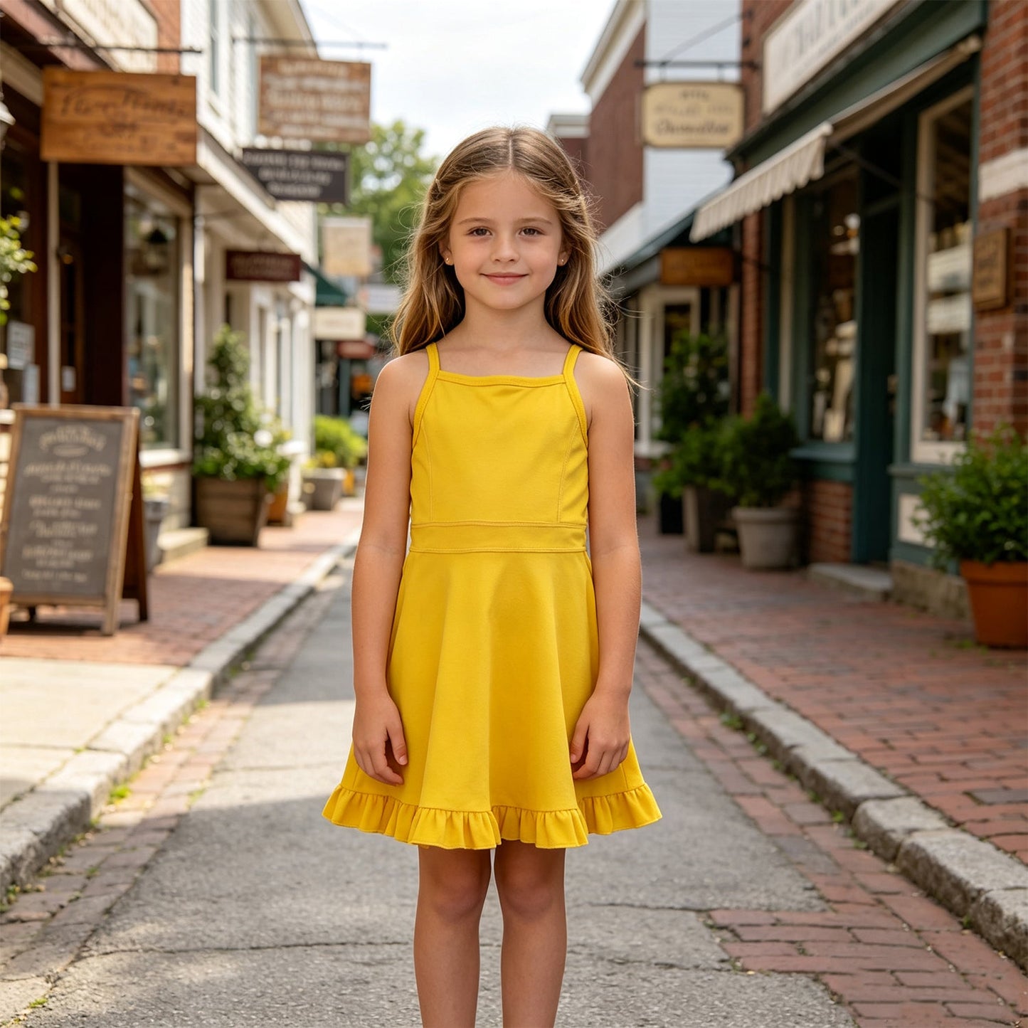 S0781 Solid Color Yellow Yoga Girl's Dress Onesie