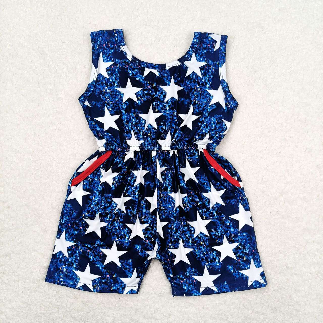 SR0028 Girls National Day beaded pocket vest shorts onesie high quality baby romper