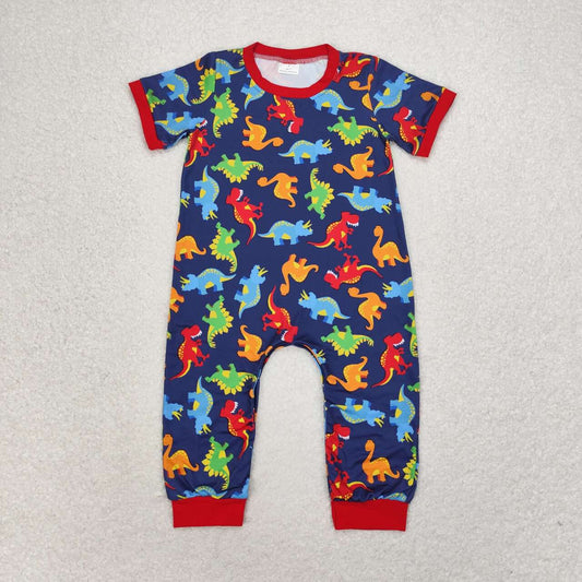 SR0468 Dinosaur blue red short sleeve romper High quality baby rompers newborn