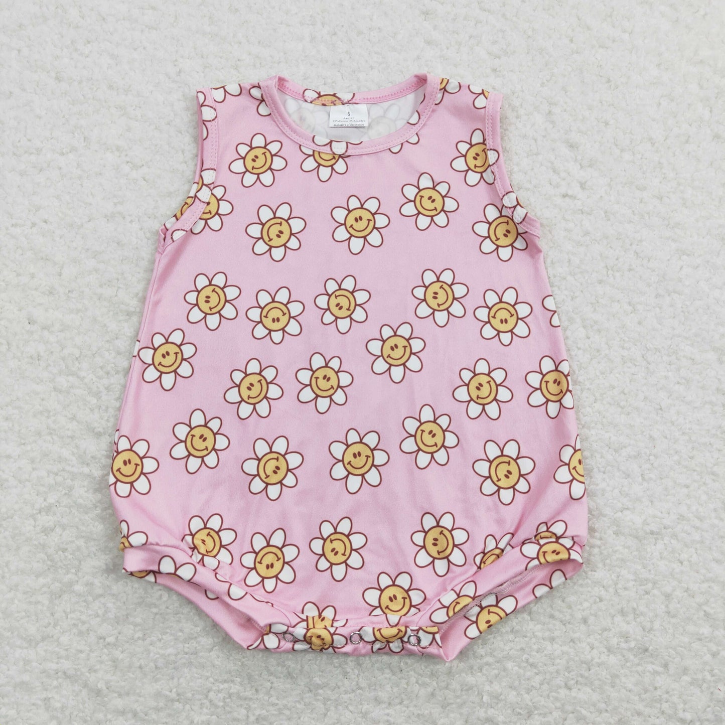 SR0574 Flower Smiley Pink Sleeveless Girls Bubble Romper RTS 202507