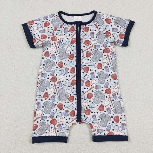 SR0581  Baseball Gloves Navy Blue Zippy Short Sleeve Boys Romper RTS 202508