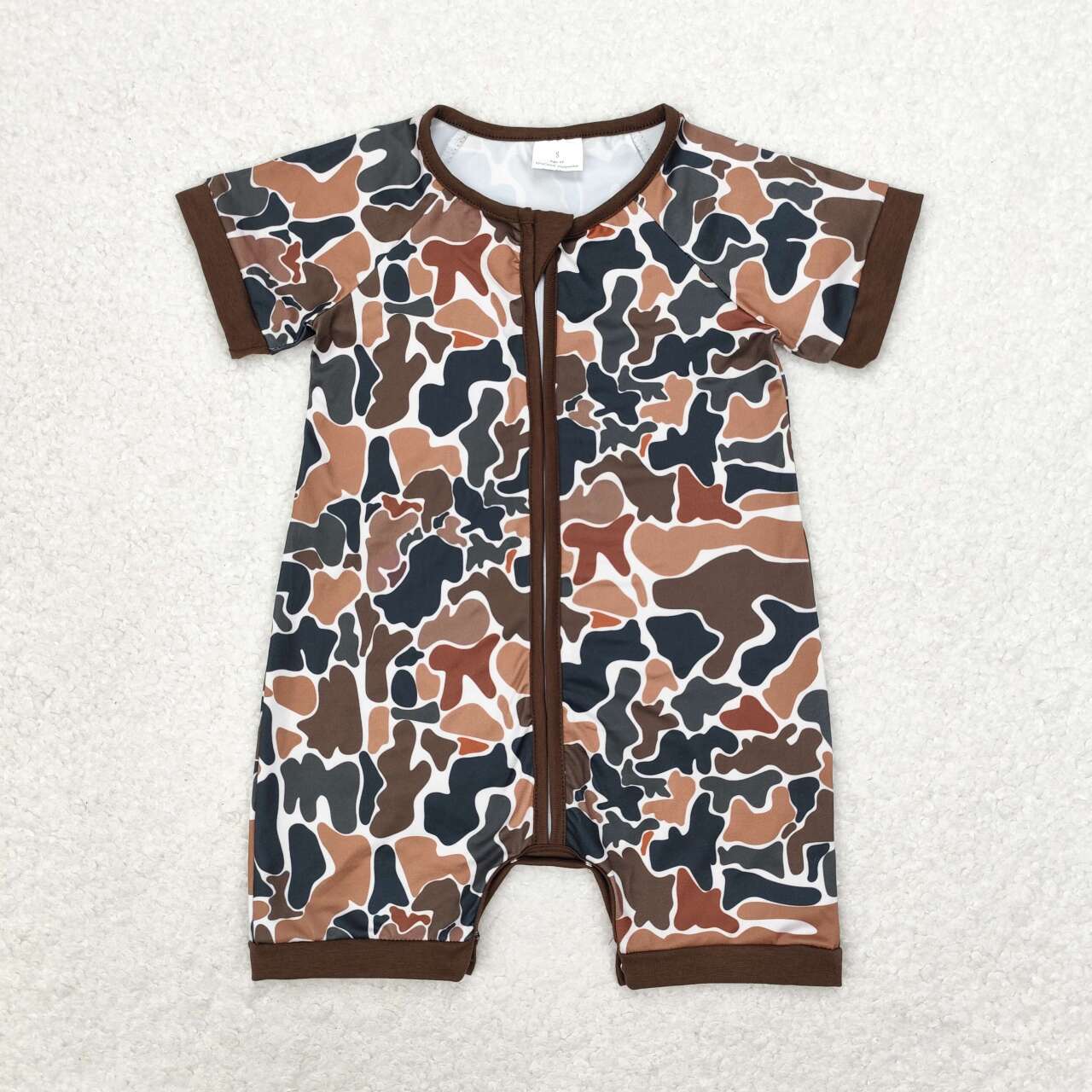 SR0666 Brown green camo zipper short sleeve romper High quality baby rompers boy