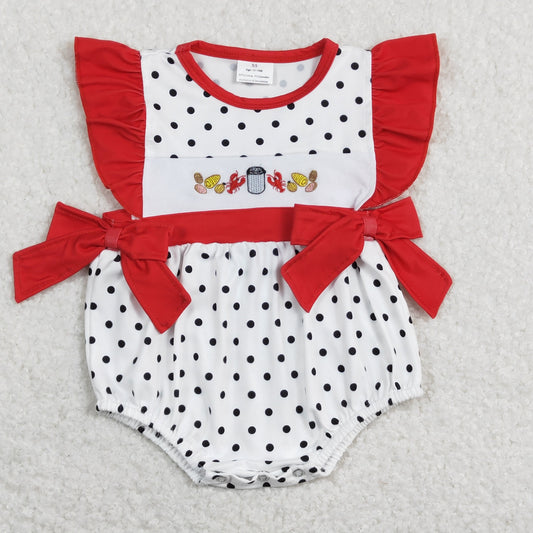 SR0742 Embroidered Corn Crayfish Red Ruffle ows Flying Sleeve Girls Bubble Romper RTS 202507