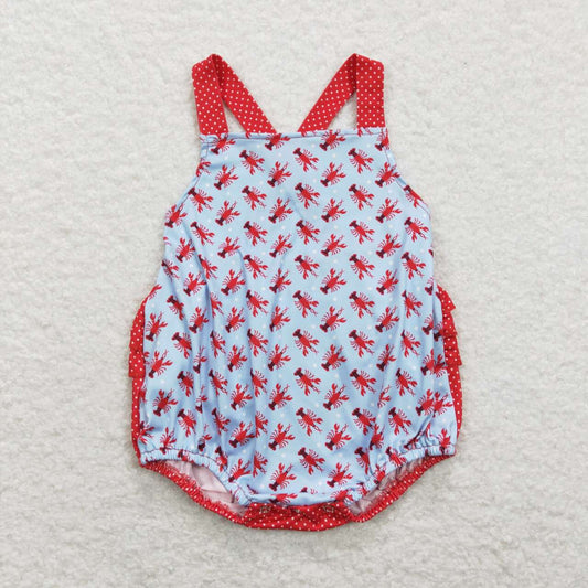 SR0745 Crayfish  Red Dots Girls Sleeveless Bubble Romper RTS 202507