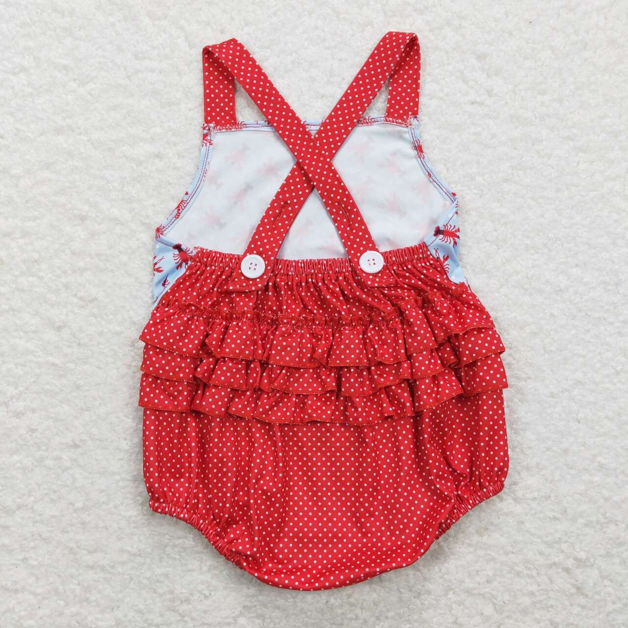 SR0745 Crayfish  Red Dots Girls Sleeveless Bubble Romper RTS 202507