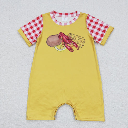 SR0770 Crayfish Corn Red Plaid Yellow Short Sleeve Boys Romper RTS 202508