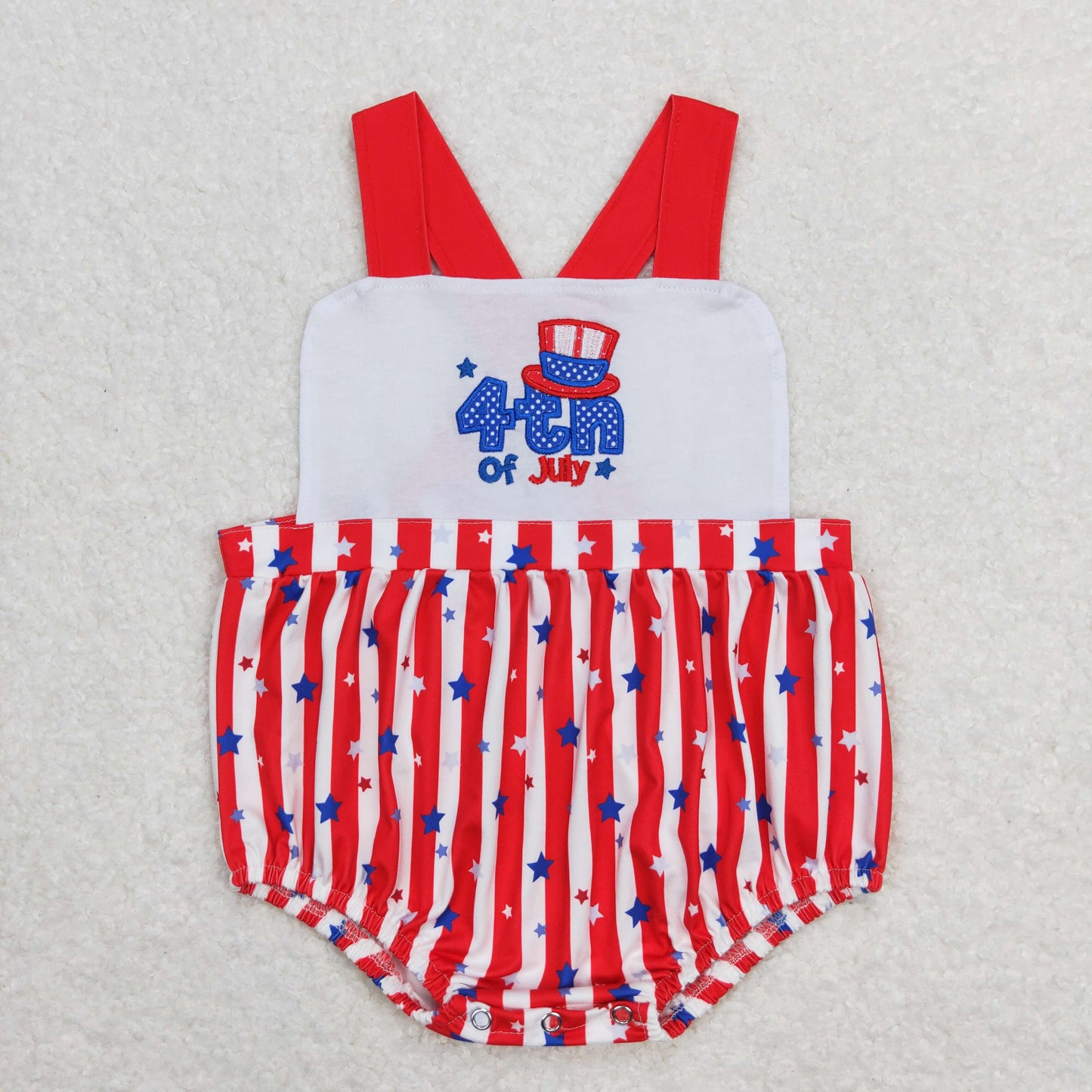 SR0810 4th of July Embroidered Star Stripe Sleeveless Boys Bubble Romper RTS 202508
