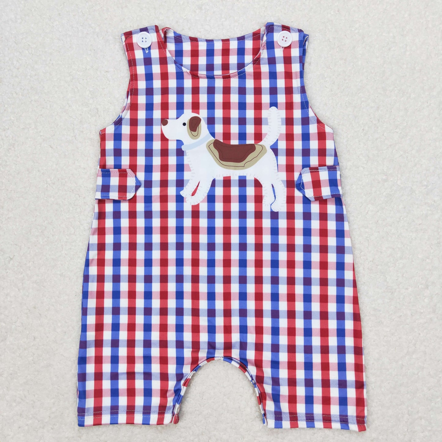 SR0821 Puppy red blue plaid sleeveless romper High quality romper baby