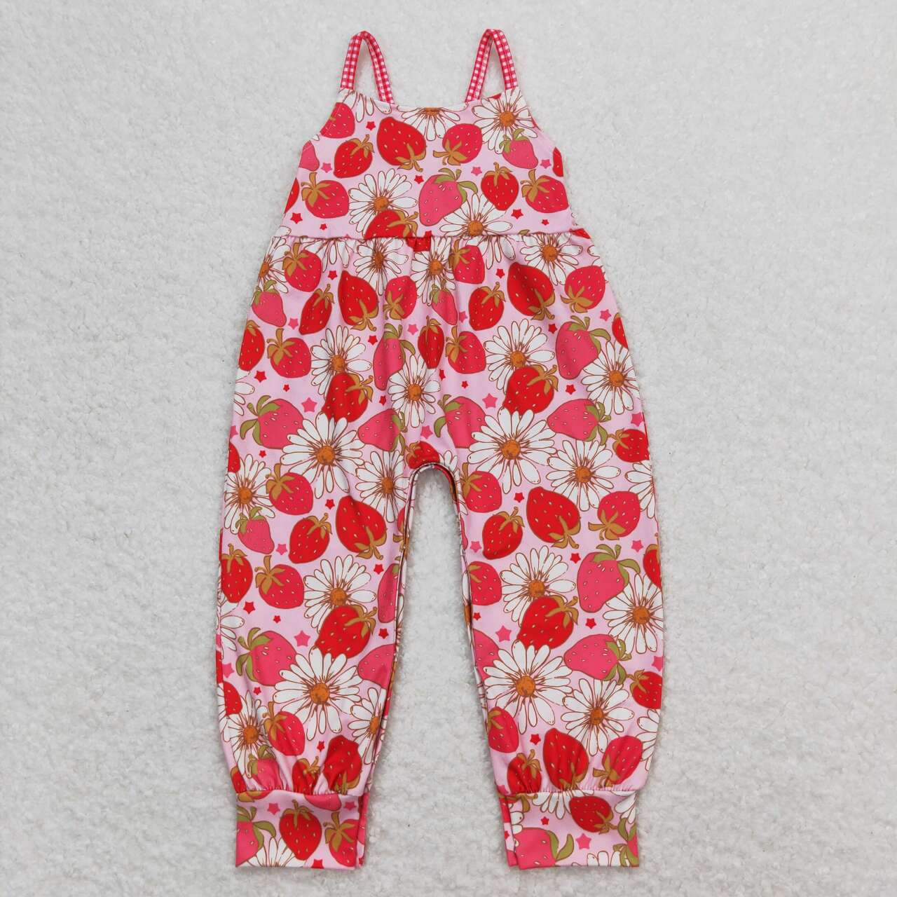 SR0887 red strawberry flower plaid overall jumpsuits Girls Boutique clothes 202404 RTS