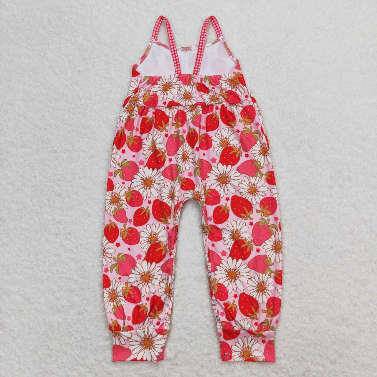 SR0887 red strawberry flower plaid overall jumpsuits Girls Boutique clothes 202404 RTS