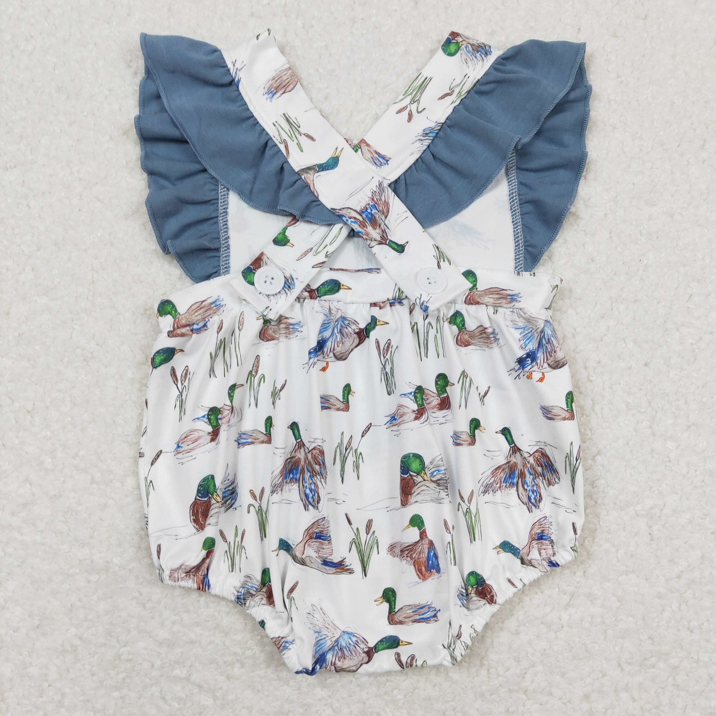 SR0893 Duck Ruffle Blue Flying Sleeve Girls Bubble Romper RTS US Free Shipping Over $100