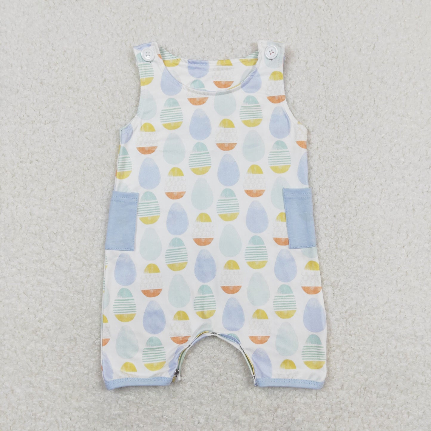 SR0901 Eater Eggs Blue Sleeveless Boys Bubble Romper RTS 202508 Sibling