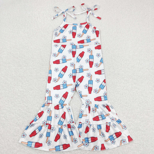 SR0905 4th of July Popsicle Flower Beige Girls Sleeveless Jumpsuit RTS 202508