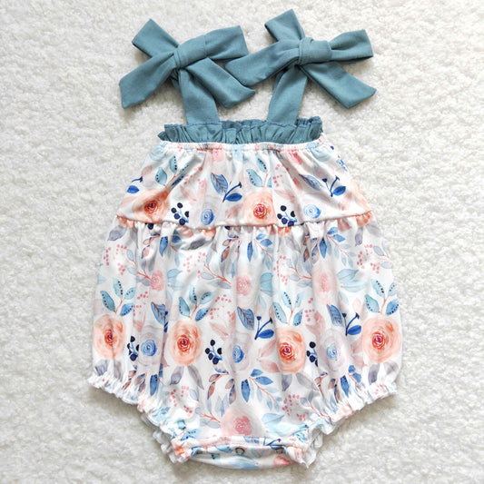 SR0907 Floral Blue Ruffle Halter Girls Bubble Romper RTS 202508