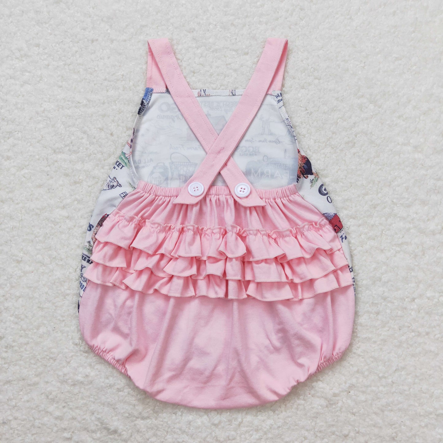 SR0911 Farm Animals Pattern Pink Ruffle Sleeveless Girls Bubble Romper RTS 202509