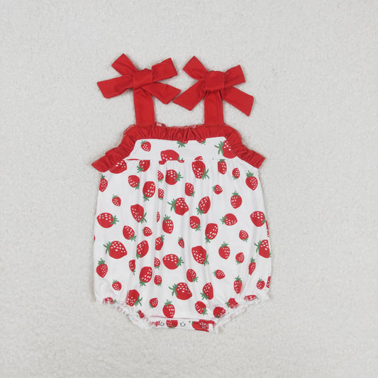 SR0916 Strawberry pattern strap romper High quality wholesale 5-12 girls romper