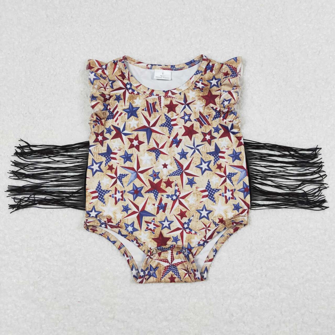 SR0920 4th of July Star Tassels Sleeveless Bubble Romper Baby Girl Clothes RTS 202508