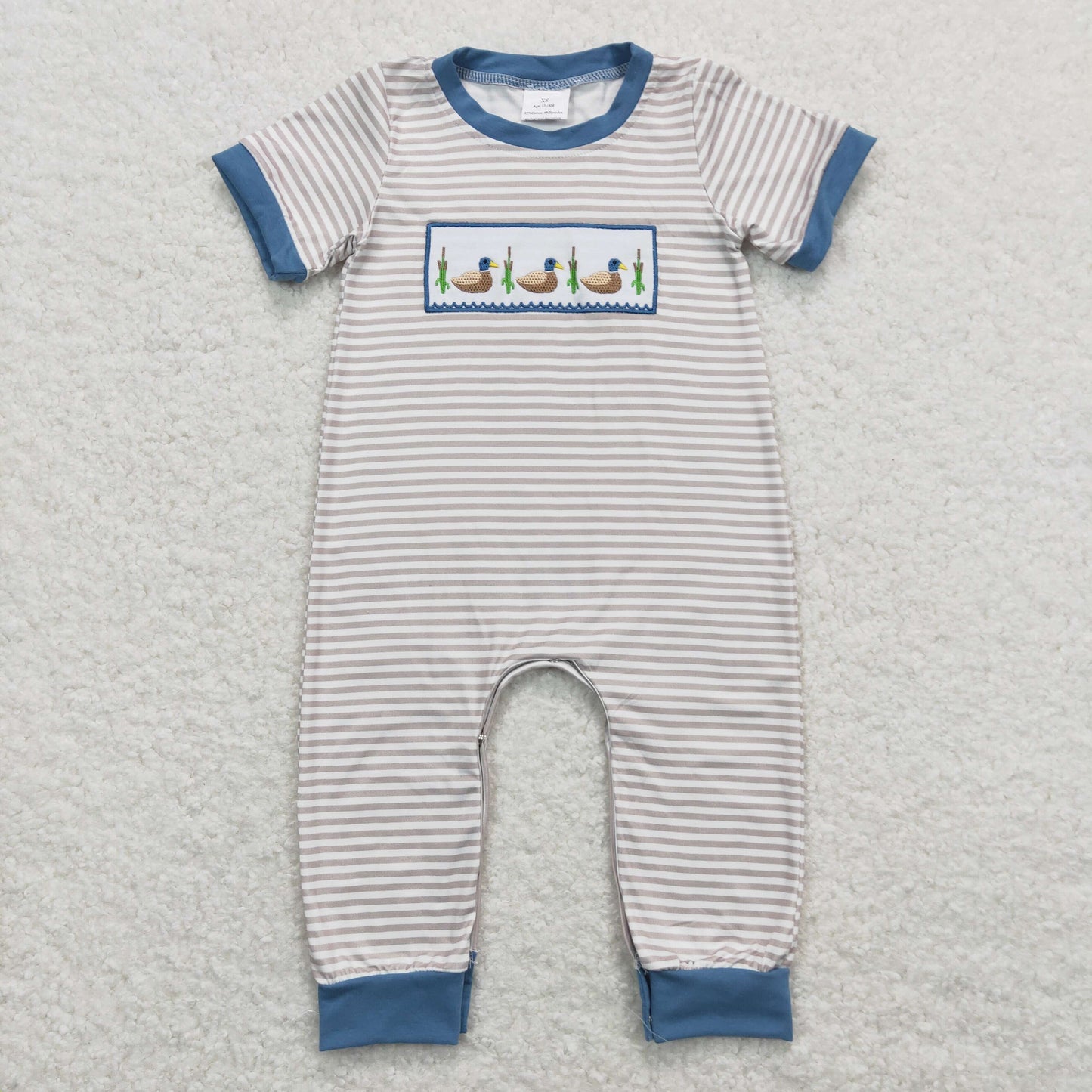 SR0947 Embroidered Ducks Stripe Short Sleeve Boys Rompers RTS 202508