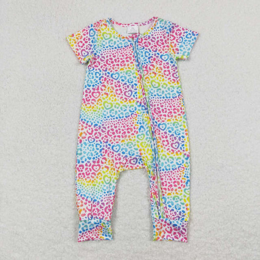 SR0977 Colored Love Leopard Girls Zippy Long Sleeve Romper RTS 202508