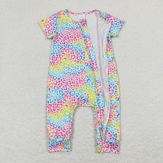 SR0977 Colored Love Leopard Girls Zippy Long Sleeve Romper RTS 202508