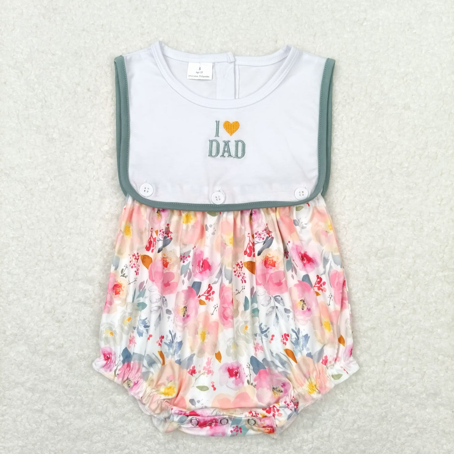 SR0988 Embroidered I Love Dad Floral Sleeveless Girls Bubble Rompers RTS 202508