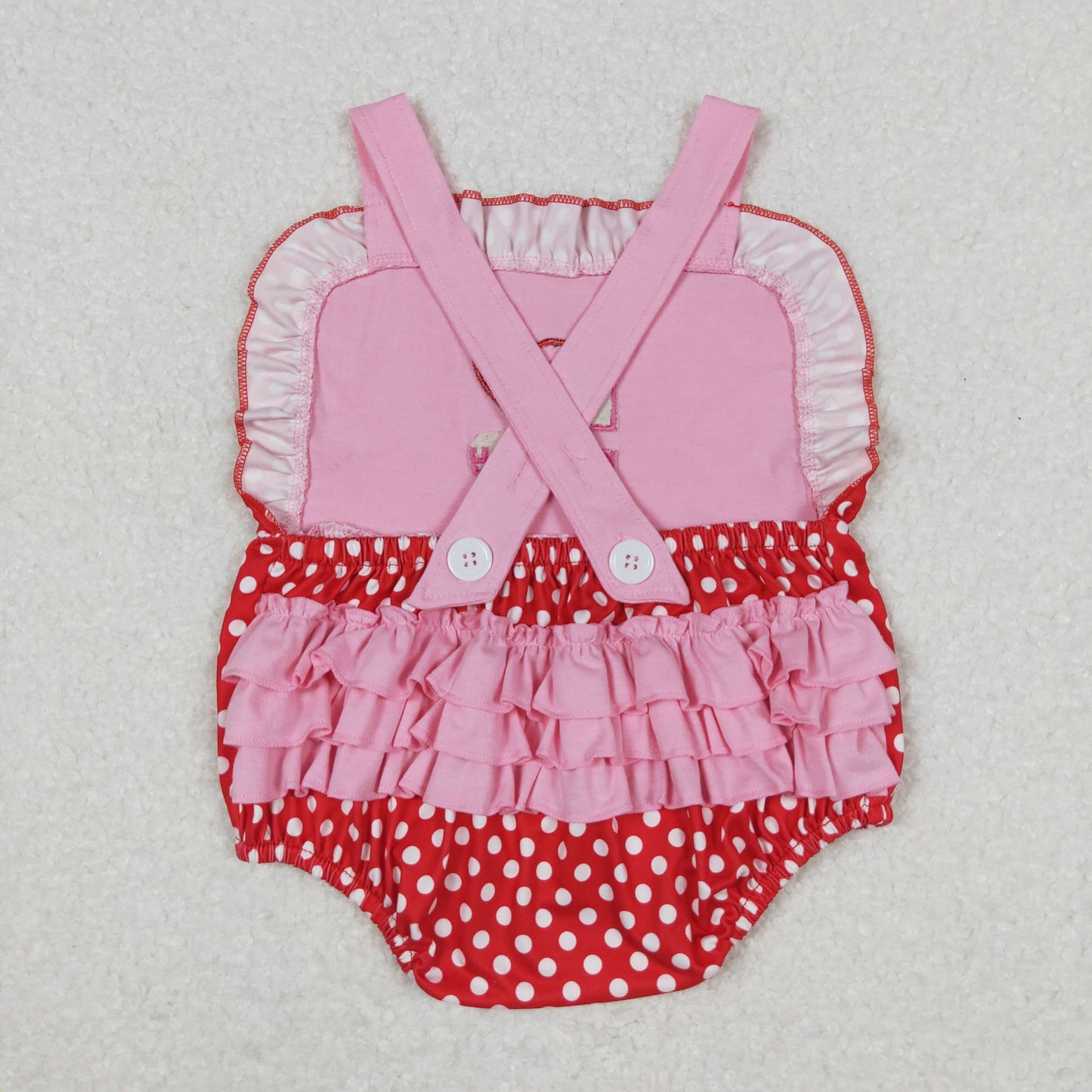 SR0990 I Love mommy Embroidered Red Dots Ruffle Sleeveless Romper Girls Boutique Outfits 202404 RTS