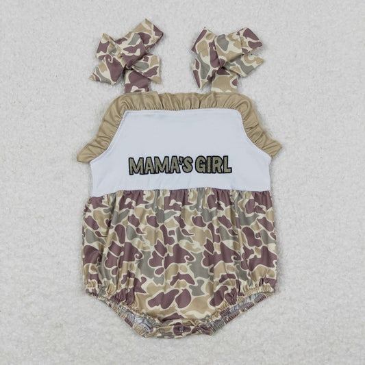 SR0994 Embroidered Mama's Girl Camo Brown Ruffle Sleeveless Romper Baby Girls Boutique Outfits 20240402 RTS
