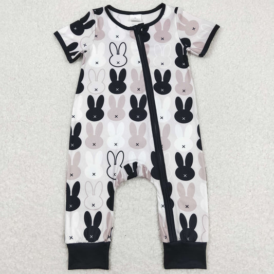 SR1012 Eater Bunny Black White Zippy Short Sleeve Boys Romper RTS 202508