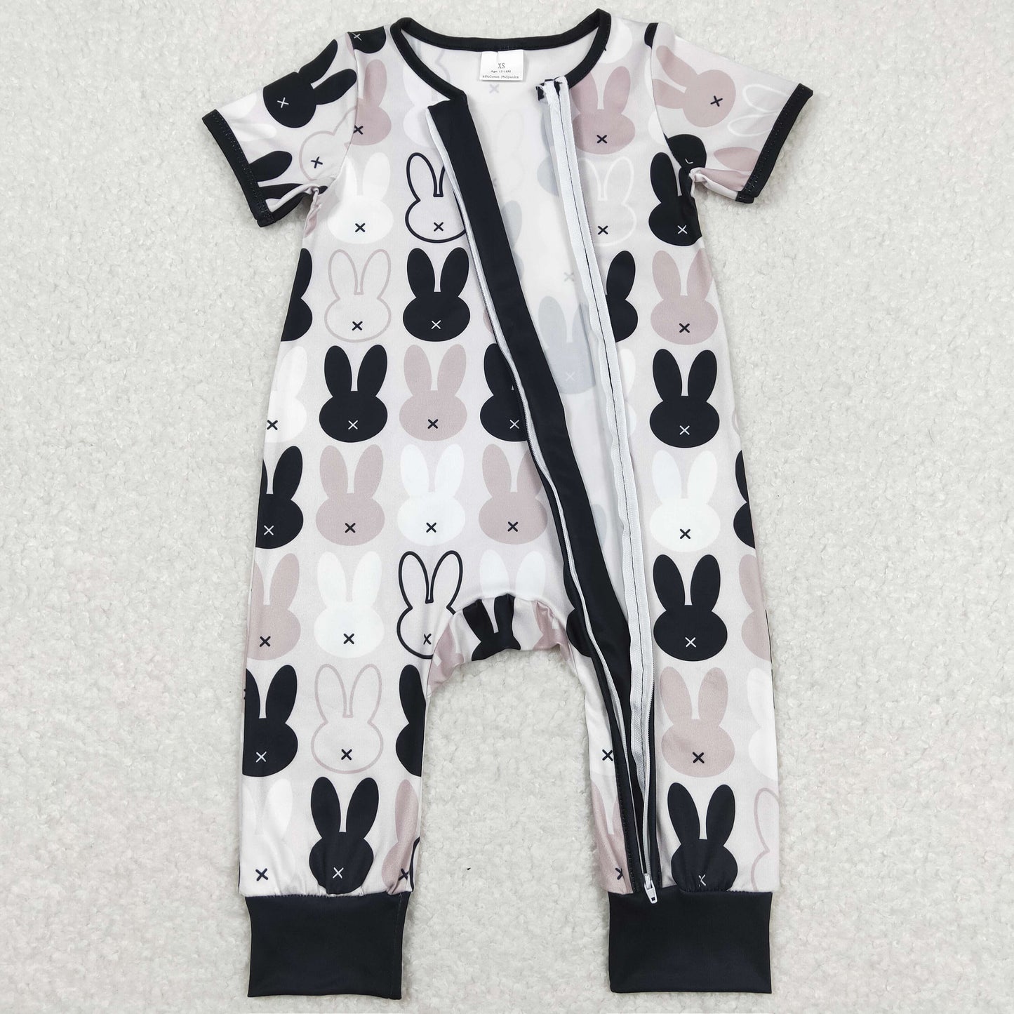 SR1012 Eater Bunny Black White Zippy Short Sleeve Boys Romper RTS 202508