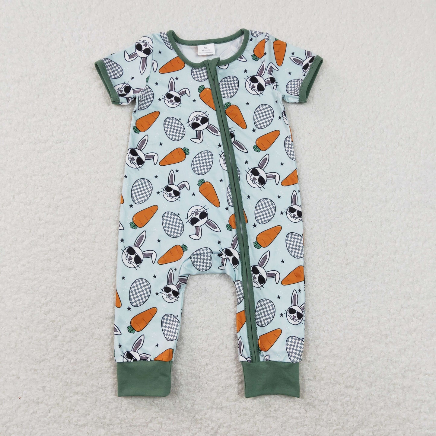 SR1014 Eater Bunny Green Zippy Short Sleeve Boys Romper RTS 202507
