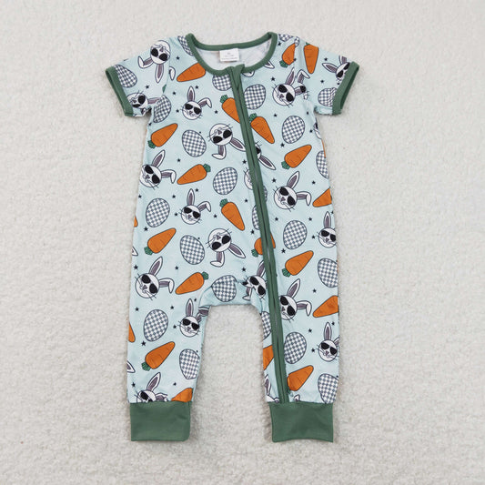 SR1014 Eater Bunny Green Zippy Short Sleeve Boys Romper RTS 202507