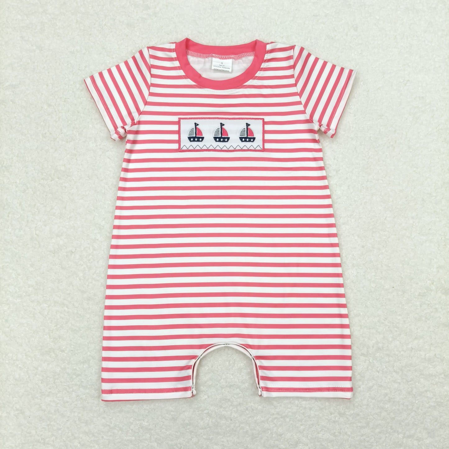 SR1028 Embroidery sailing red and white striped short sleeve romper high quality wholesale baby cartoon rompers