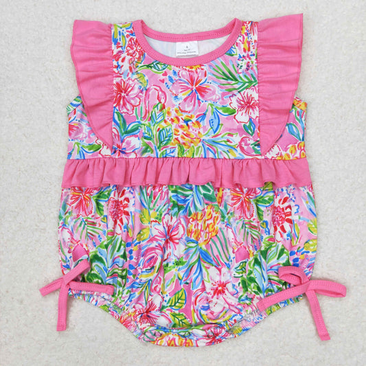 SR1036 Floral rose pink lace vest romper high quality baby rompers clothes