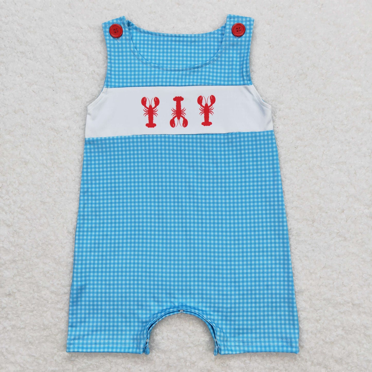 SR1049 Crayfish Blue Plaid Sleeveless Boys Romper RTS 202508
