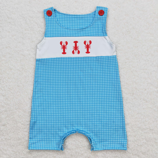 SR1049 Crayfish Blue Plaid Sleeveless Boys Romper RTS 202508