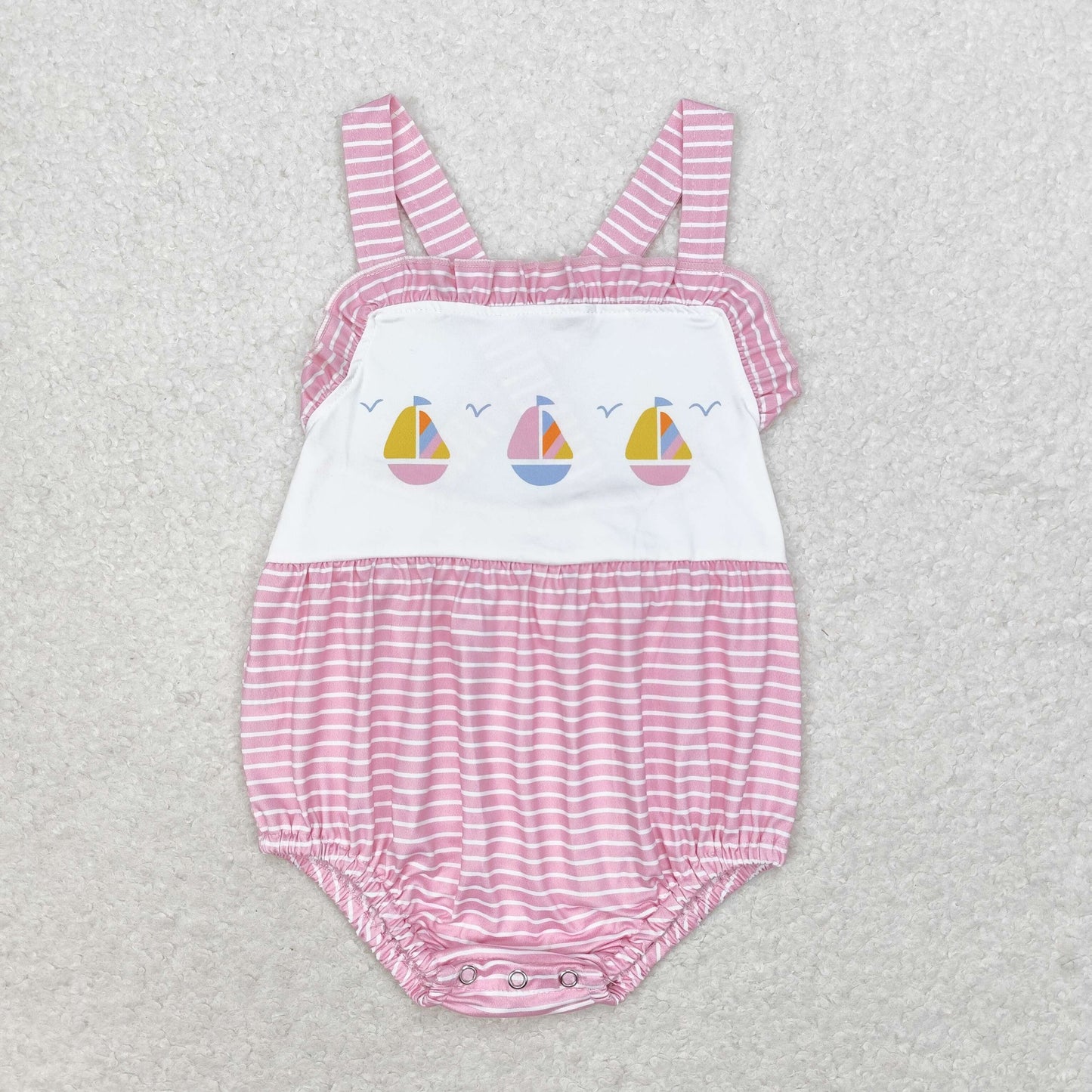 SR1058 Sailboat striped pink vest romper High quality baby romper clothes