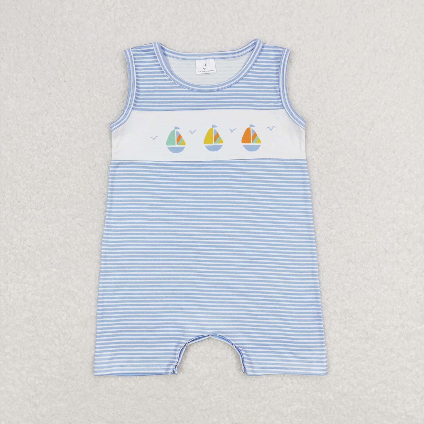 SR1059 Sailboat striped blue sleeveless romper High quality cute girls in rompers