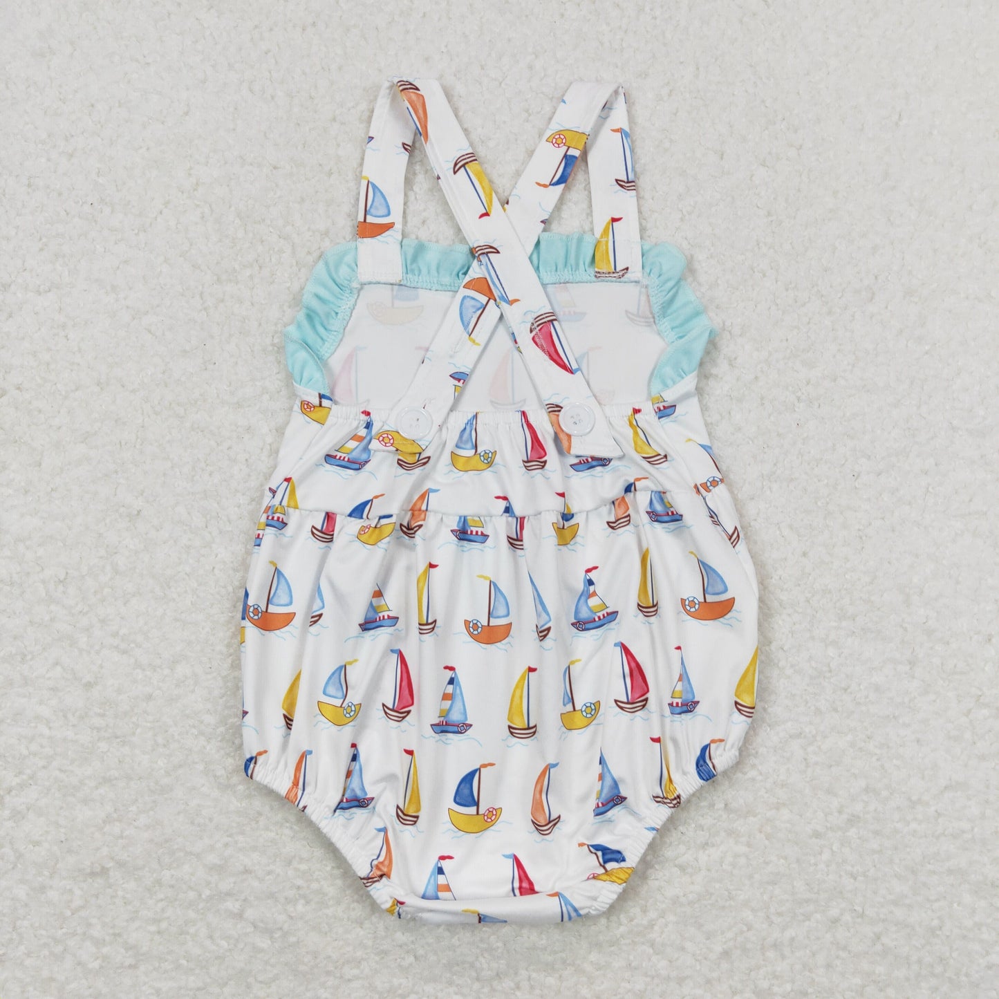 SR1060 Sailboat Blue Green Ruffle White Sleeveless Romper Baby Girl Boutique Outfits 20240402 RTS