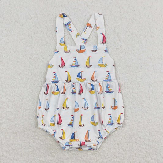 SR1061 Sailboat White Sleeveless Romper Baby Girl Boutique Outfits 20240401 RTS