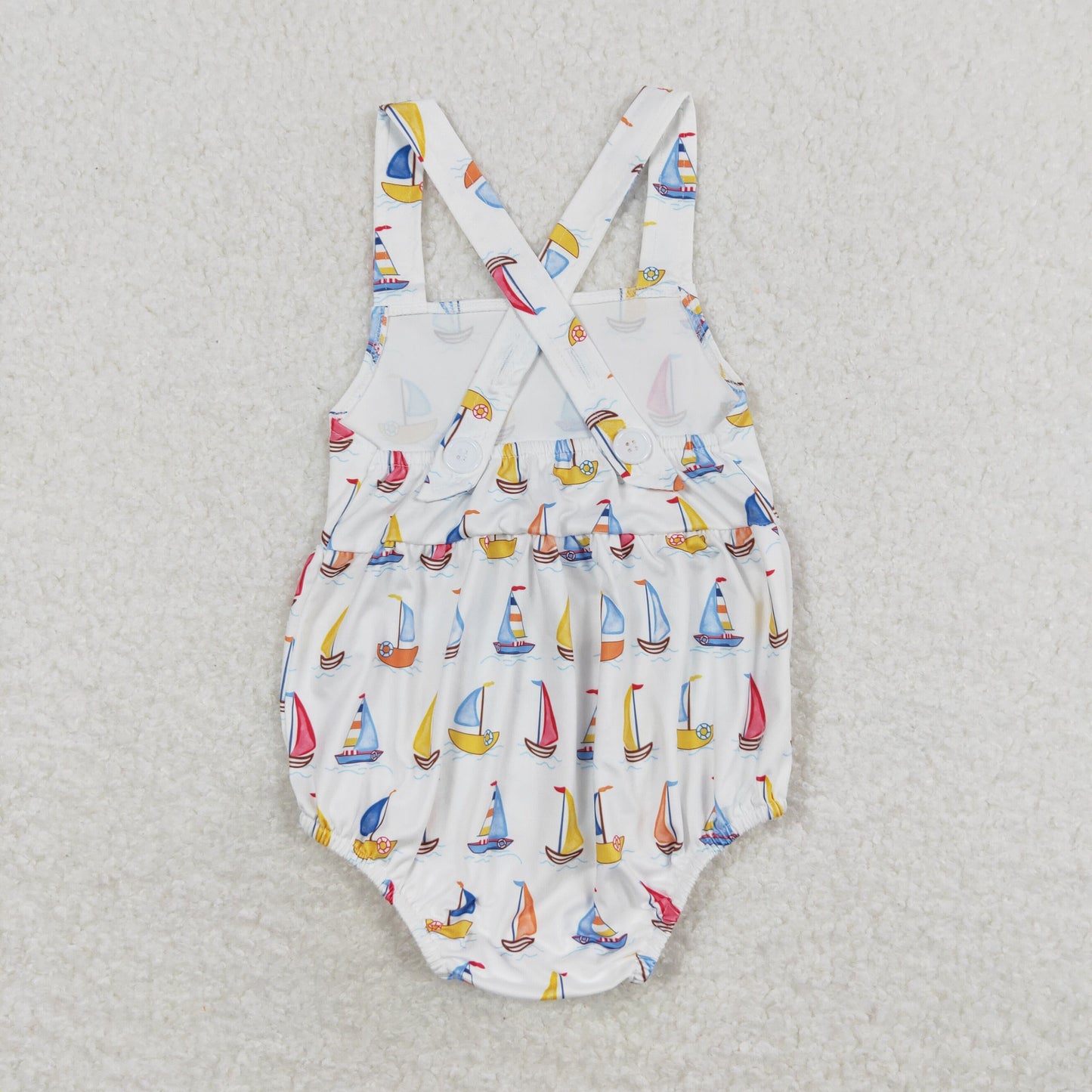 SR1061 Sailboat White Sleeveless Romper Baby Girl Boutique Outfits 20240401 RTS